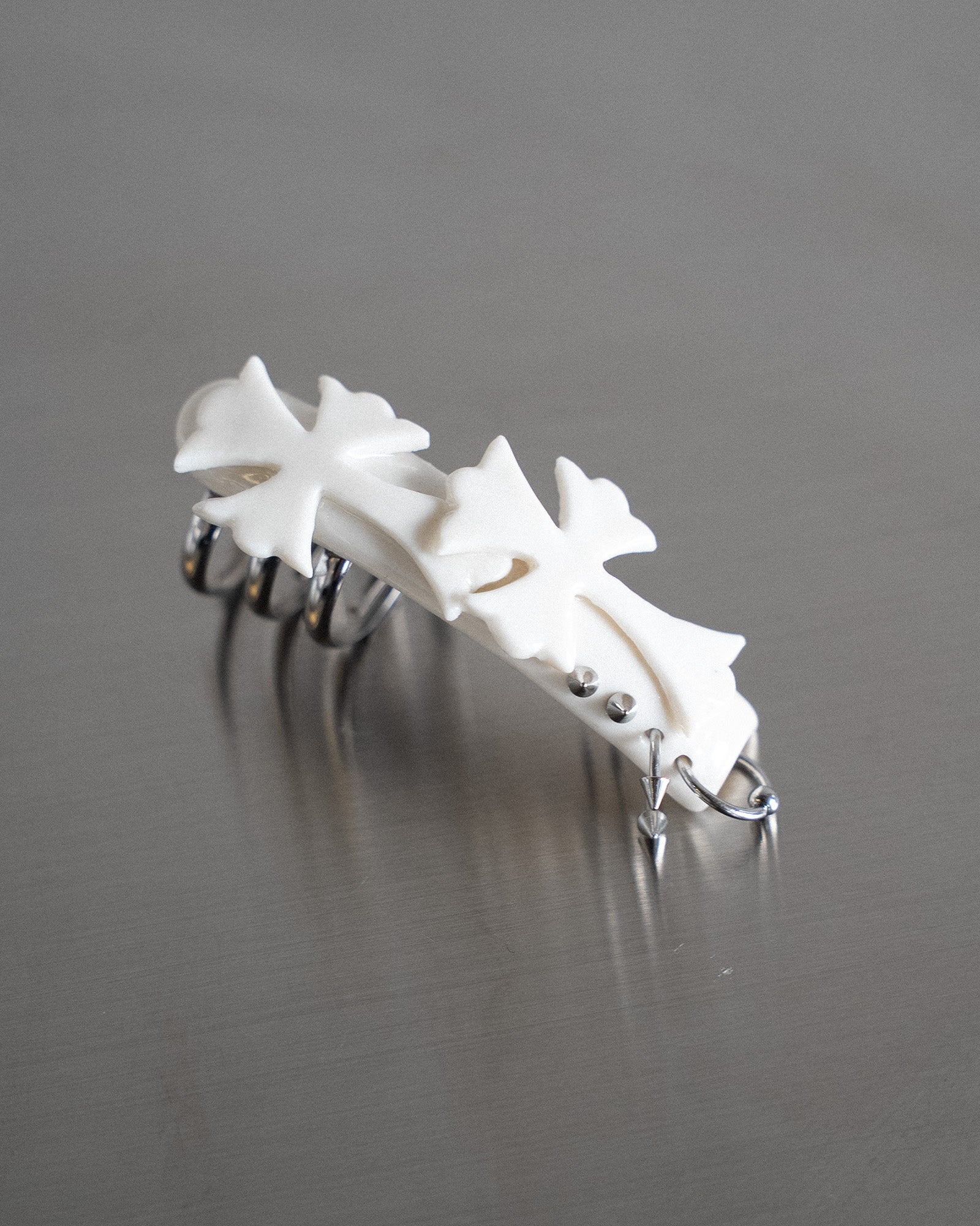 Porcelain Nail Ring “White Cross” #2 (XL) by Fatma Cankaya