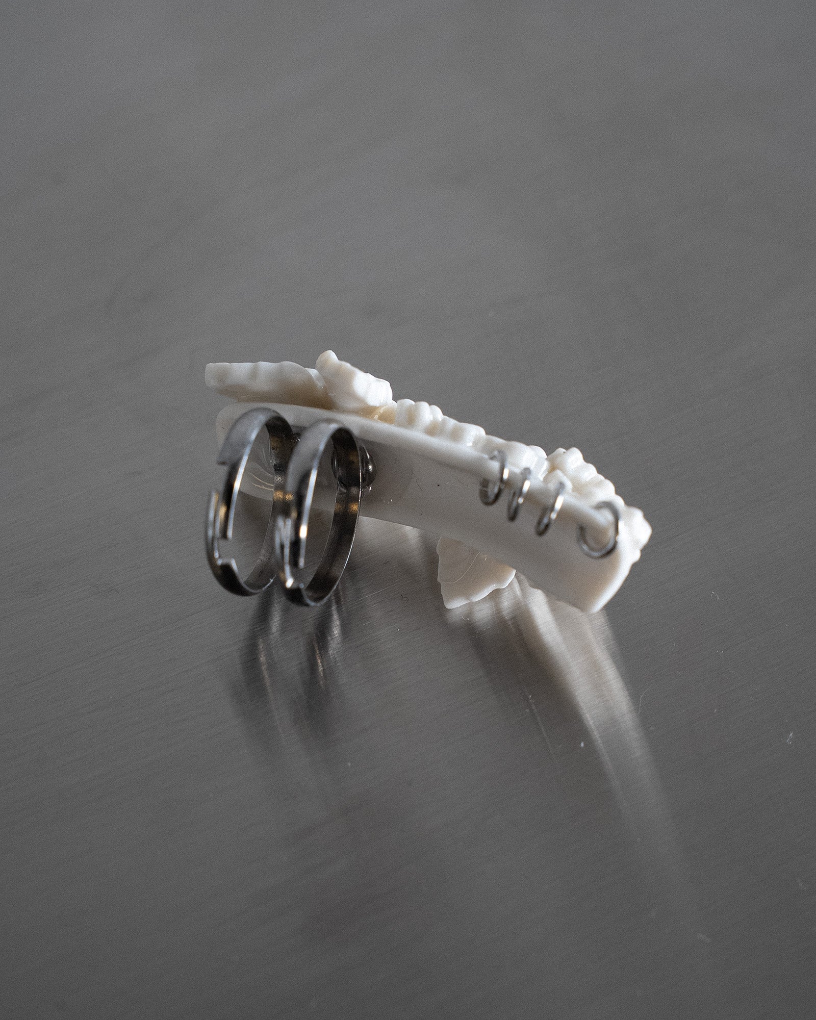Porcelain Nail Ring “White Flower” #4 (M) by Fatma Cankaya