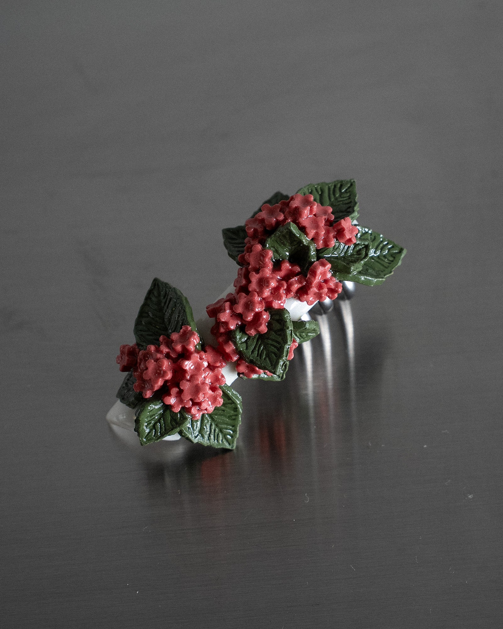 Porcelain Nail Ring “Salmon Pink Flower” #2 (L) by Fatma Cankaya