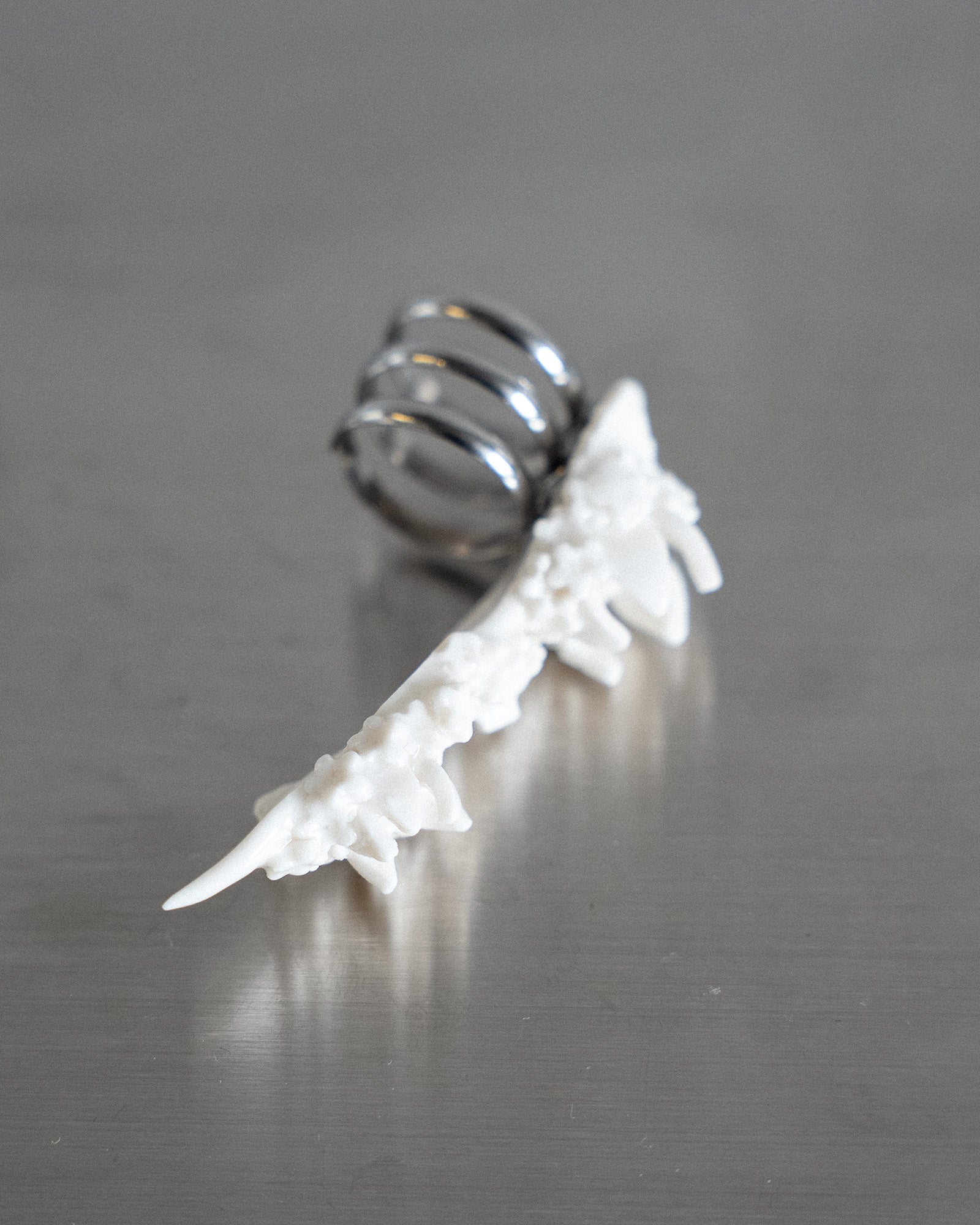 Porcelain Nail Ring “White Flower” #10 (XL) by Fatma Cankaya