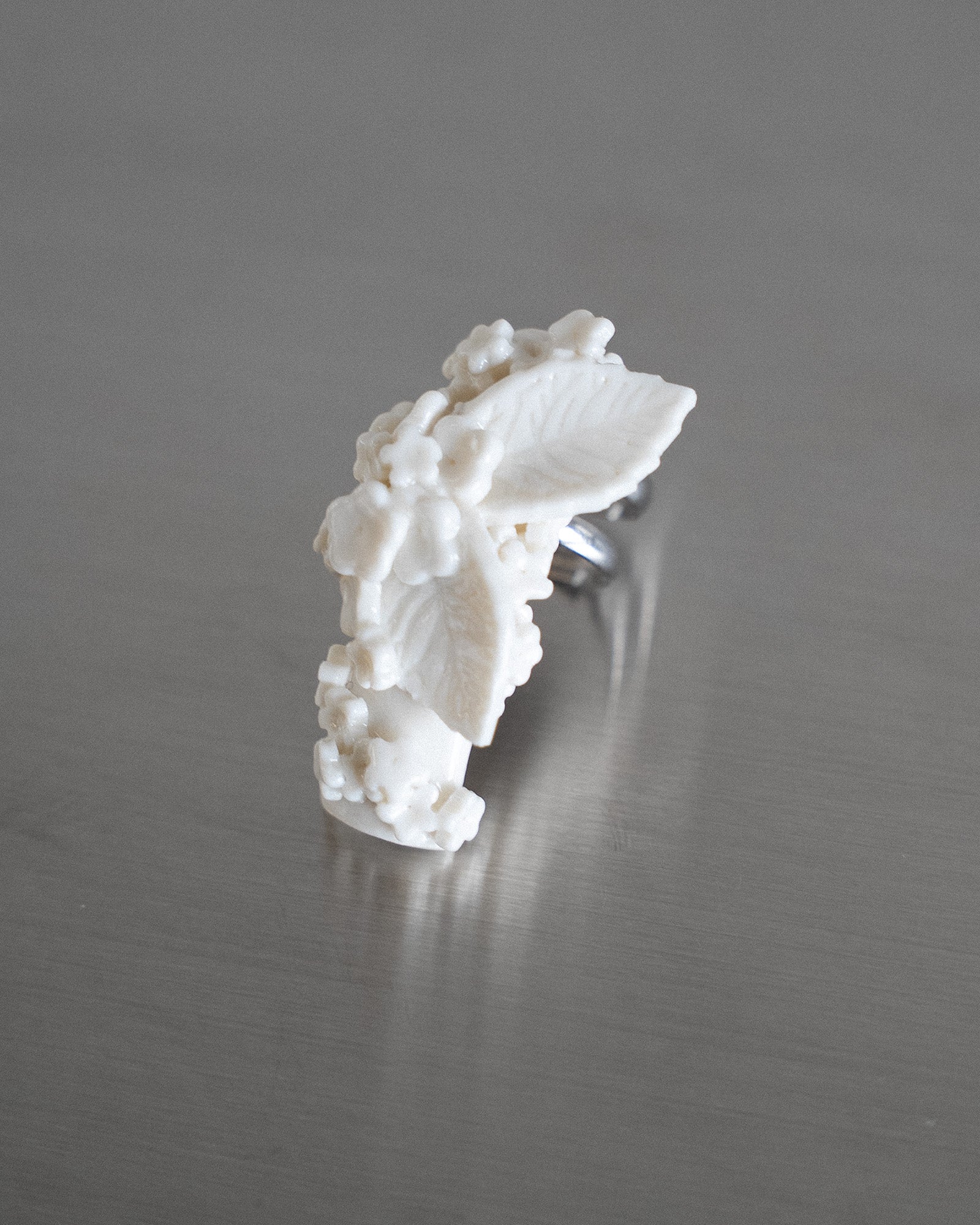 Porcelain Nail Ring “White Flower” #11 (M) by Fatma Cankaya