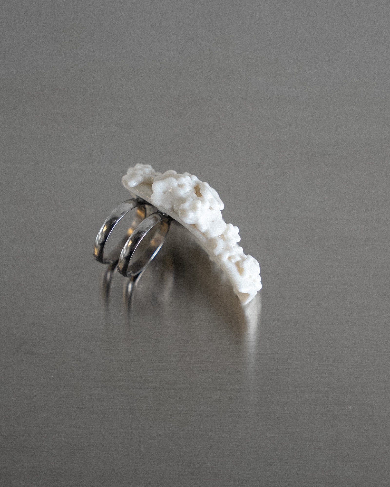 Porcelain Nail Ring “White Flower” #11 (M) by Fatma Cankaya