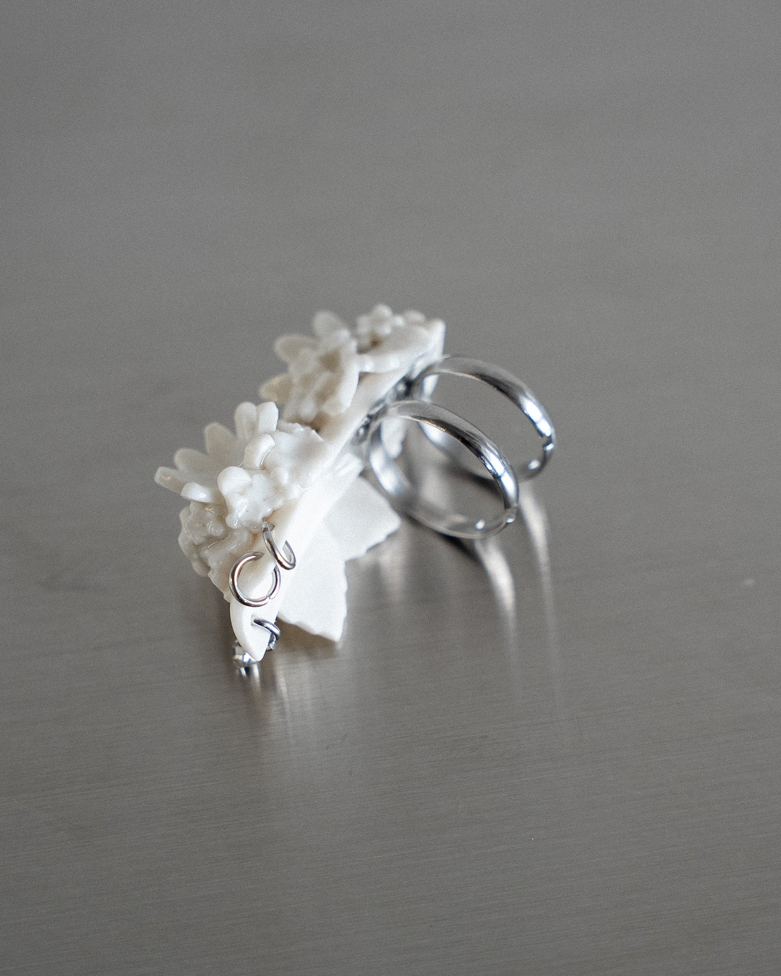 Porcelain Nail Ring “White Flower” #12 (M) by Fatma Cankaya