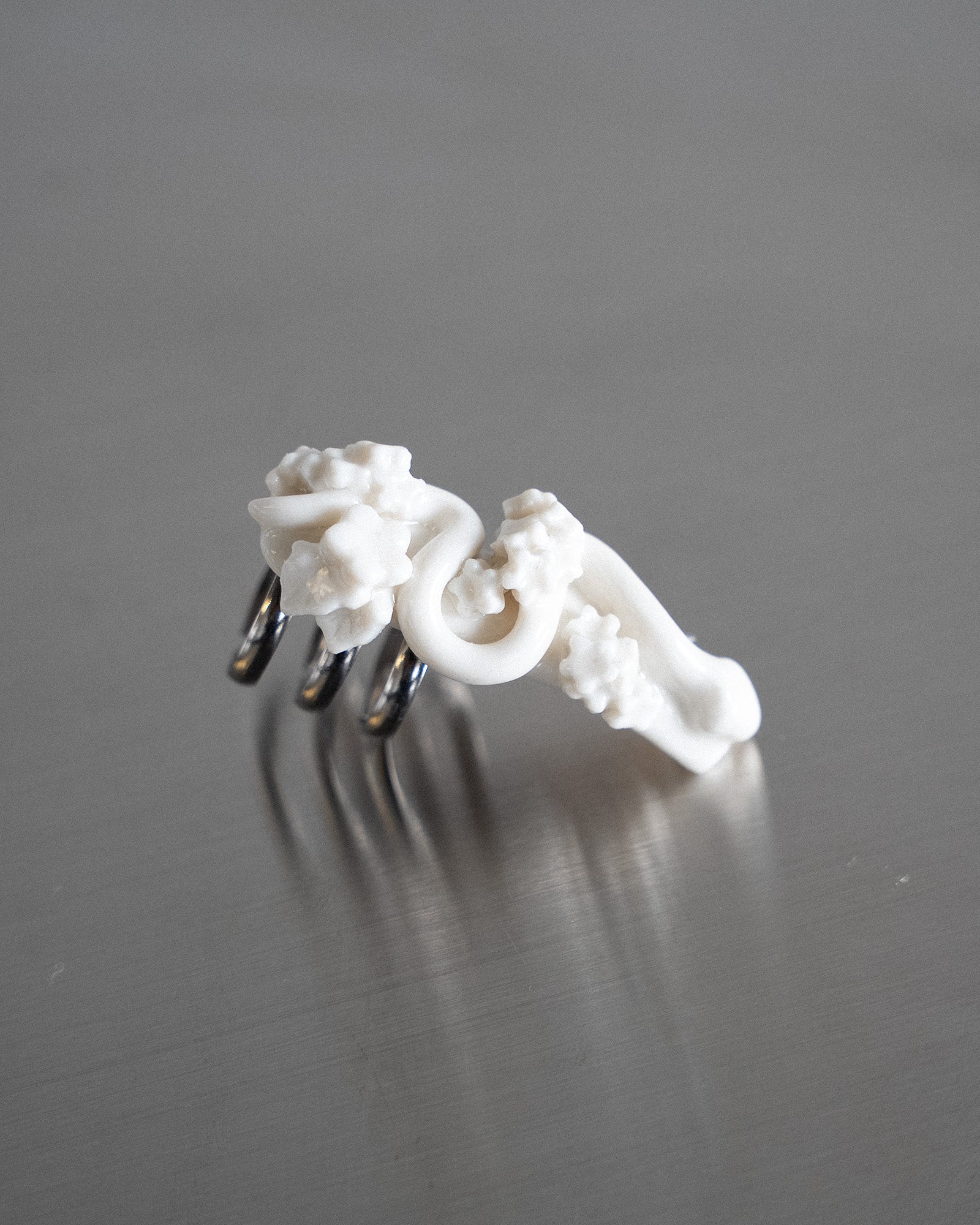 Porcelain Nail Ring “White Snake” #1 (L) by Fatma Cankaya