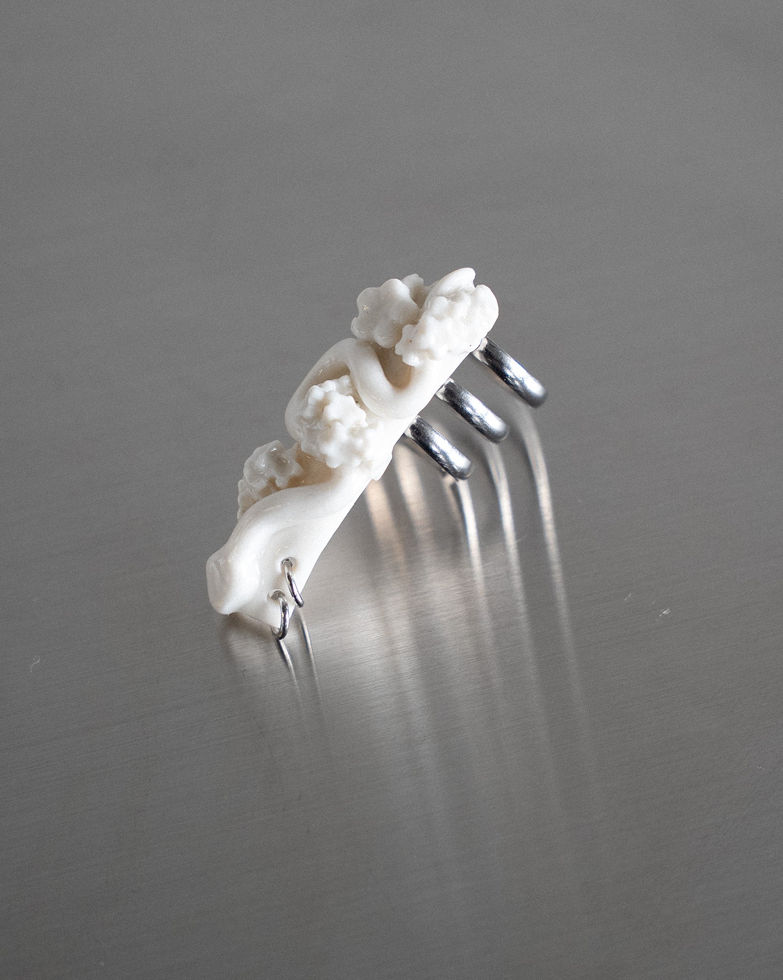 Porcelain Nail Ring “White Snake” #1 (L) by Fatma Cankaya