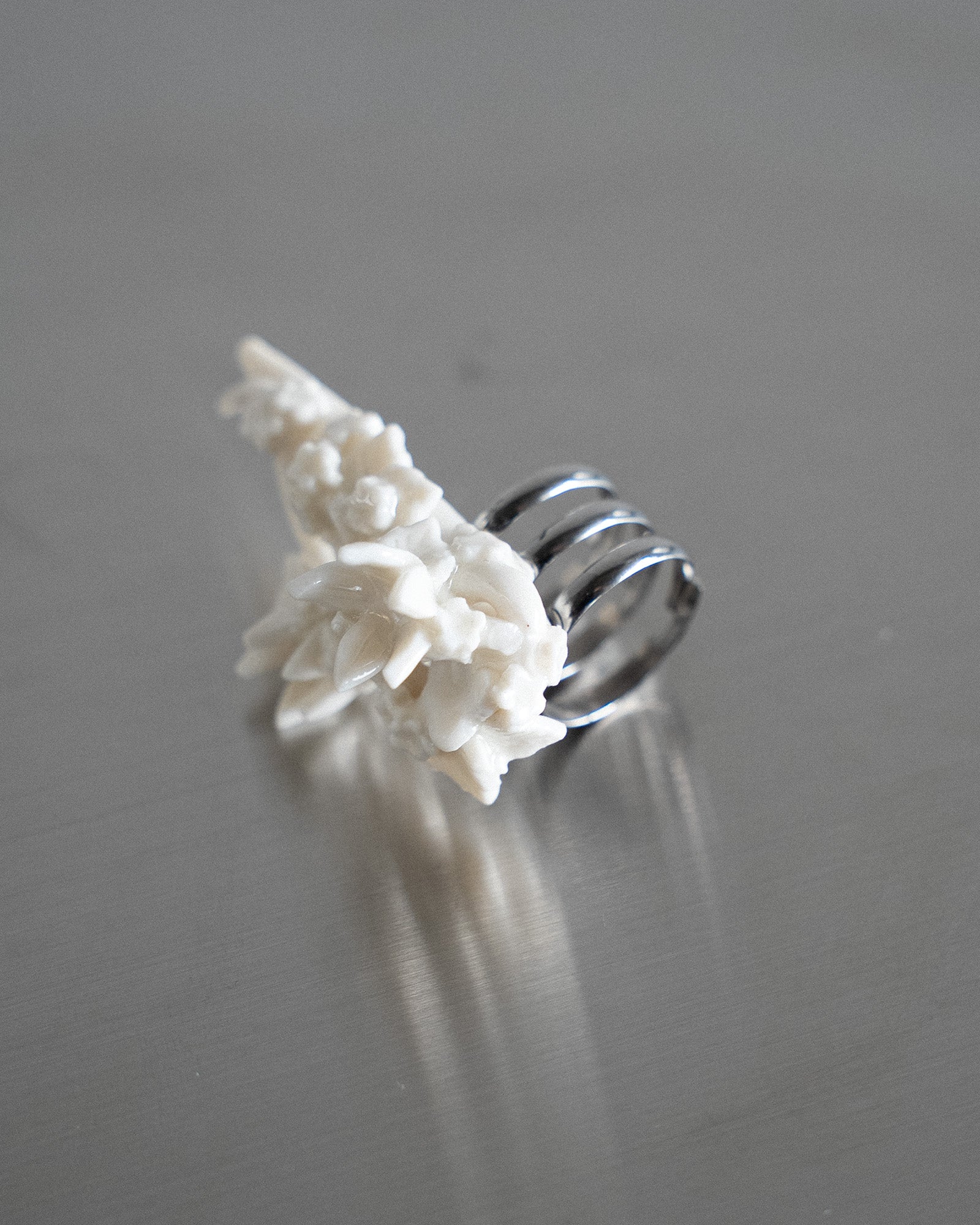 Porcelain Nail Ring “White Flower” #14 (XL) by Fatma Cankaya