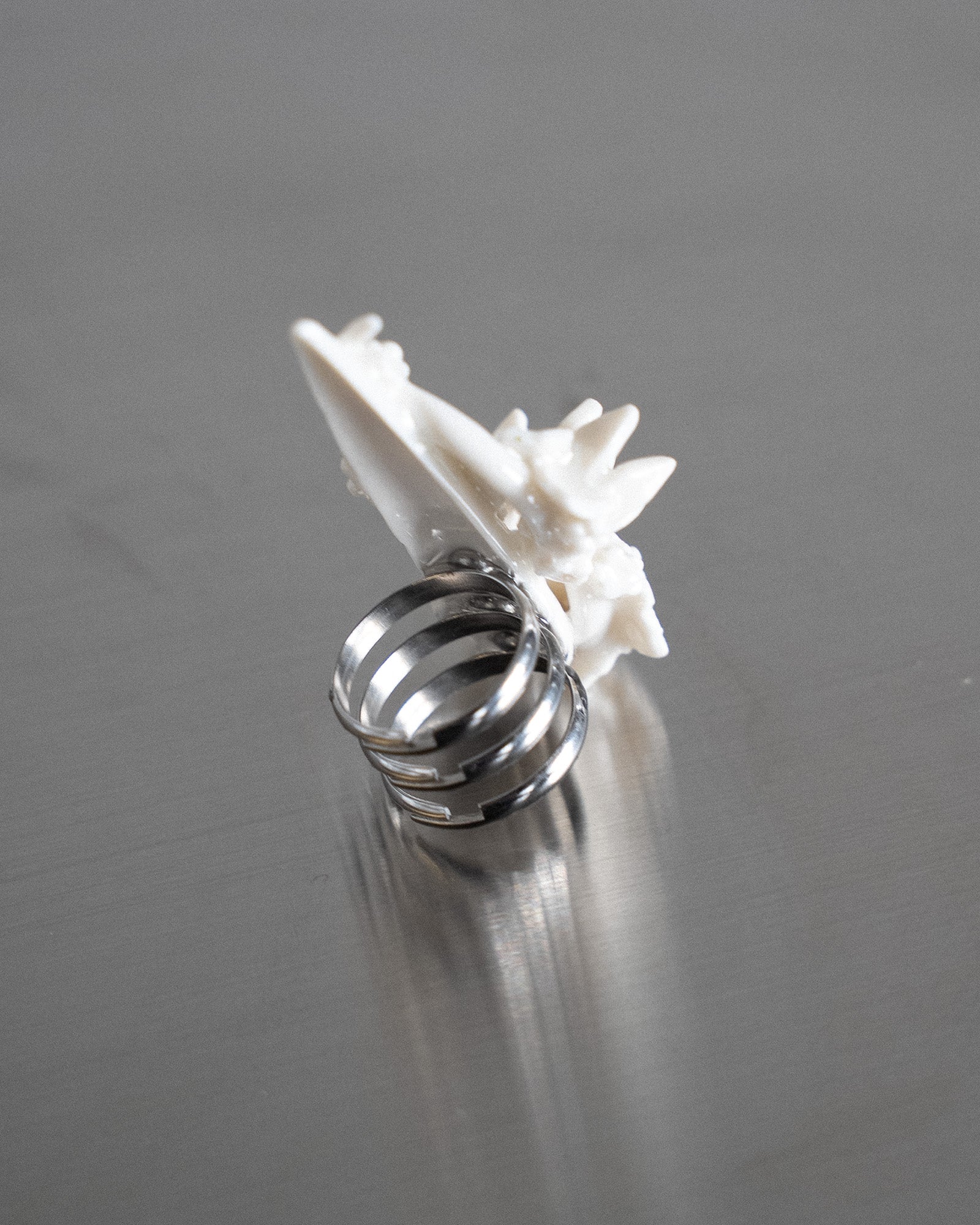 Porcelain Nail Ring “White Flower” #14 (XL) by Fatma Cankaya